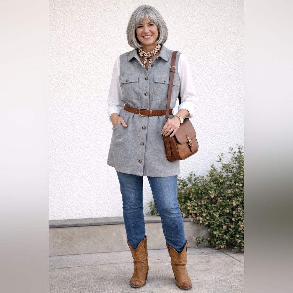Red by BKE Light Gray Sleeveless Button-Front Vest